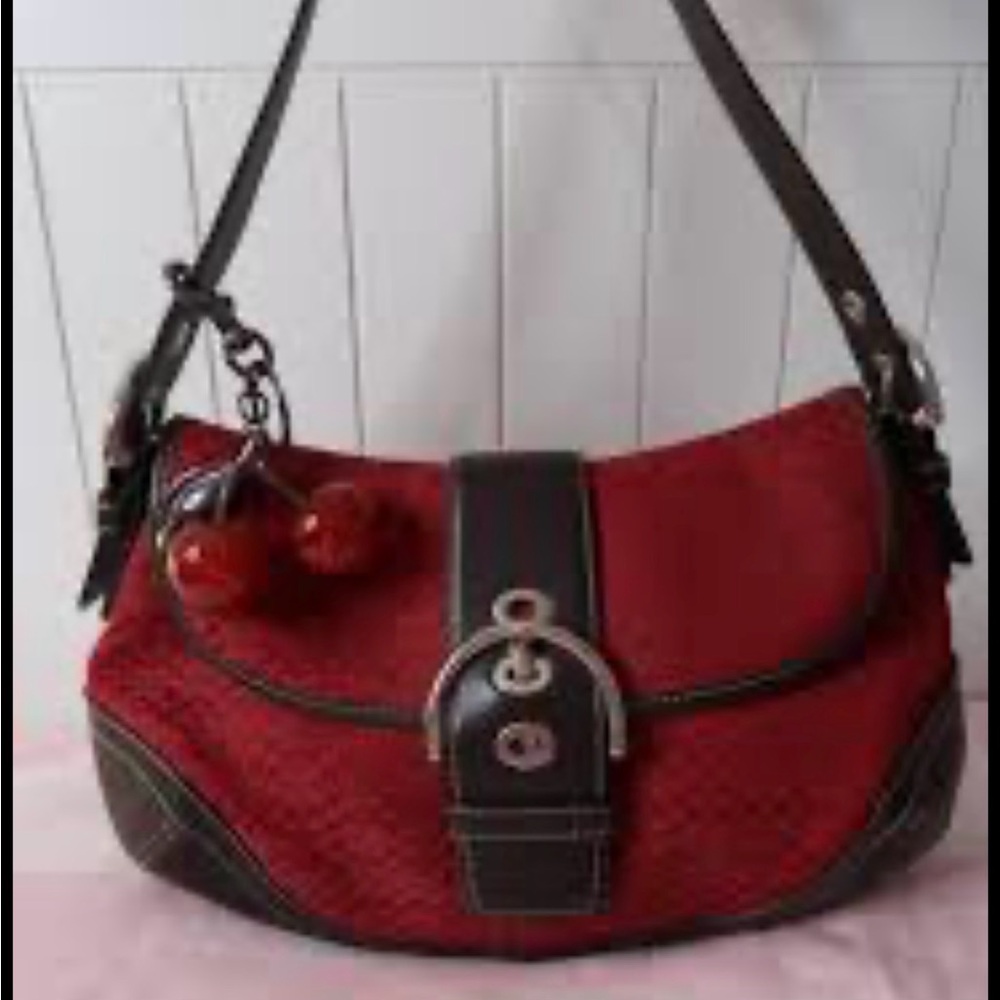 ISOOOO!!!Coach Brown Signature Shoulder Bag with Cherry Charm - Picture 2 of 6